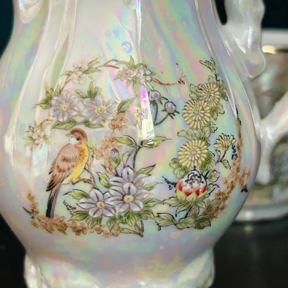 Pearlescent Iridescent Creamer and Demitasse Cup Set